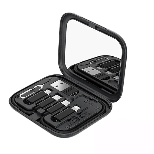 Portable 5-in-1 Multi-Cable Travel Kit with Storage Case, USB 3.0 and Type-C Compatible, 6 Charging Cables for iPhone, Micro USB, Type-C Devices, Black