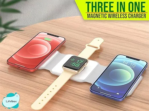 3 in 1 Magnetic Foldable MagSafe Compatible Wireless Charger for iPhone 15 to 12|Other Wireless Charging Devices