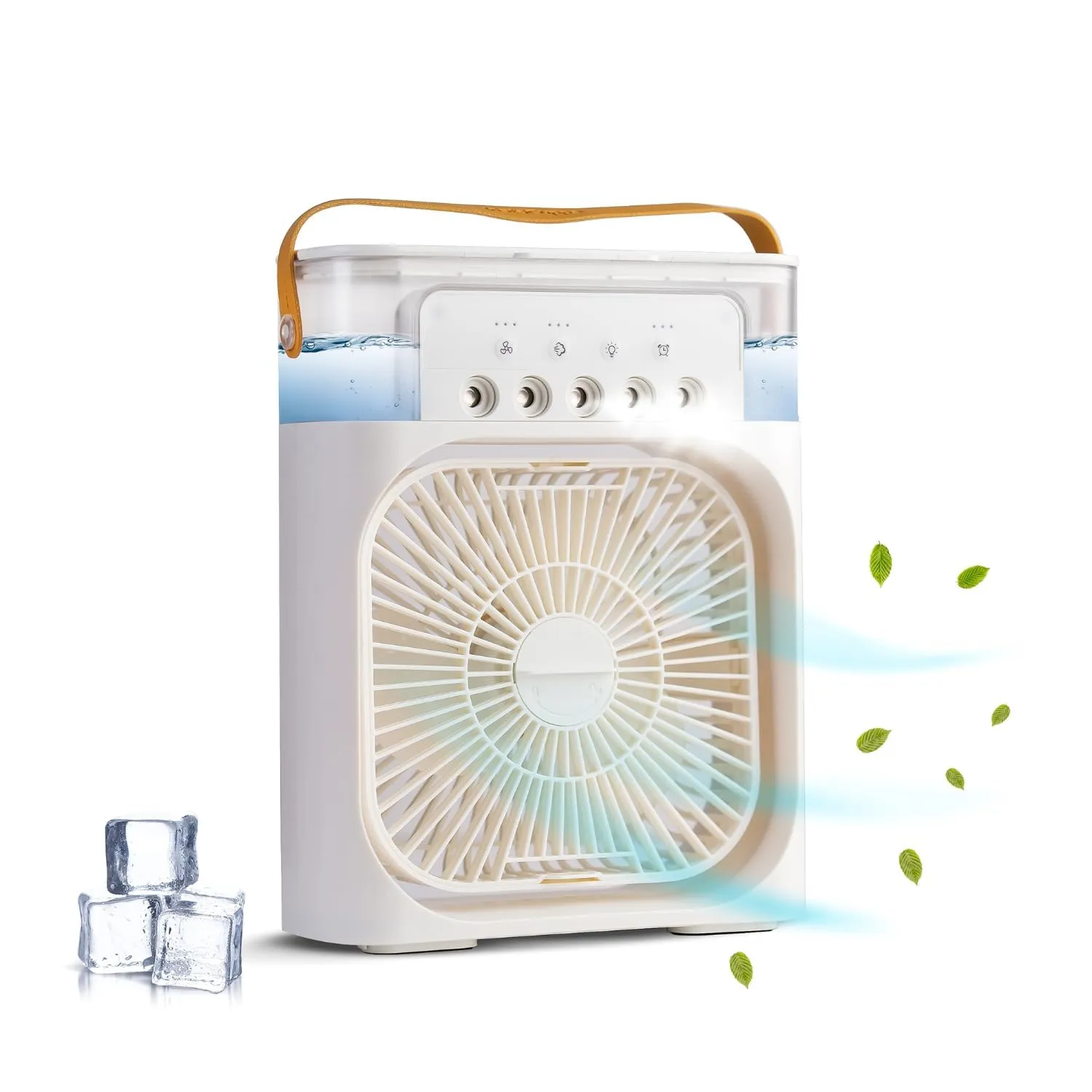 Portable Humidifier with Fan, 3 Adjustable Mist Settings, 3 Fan Speed, 7 Colors LED Light, Timer Function, USB Powered, 600 ML Water Tank, Ultrasonic Cool Mist Humidifier
