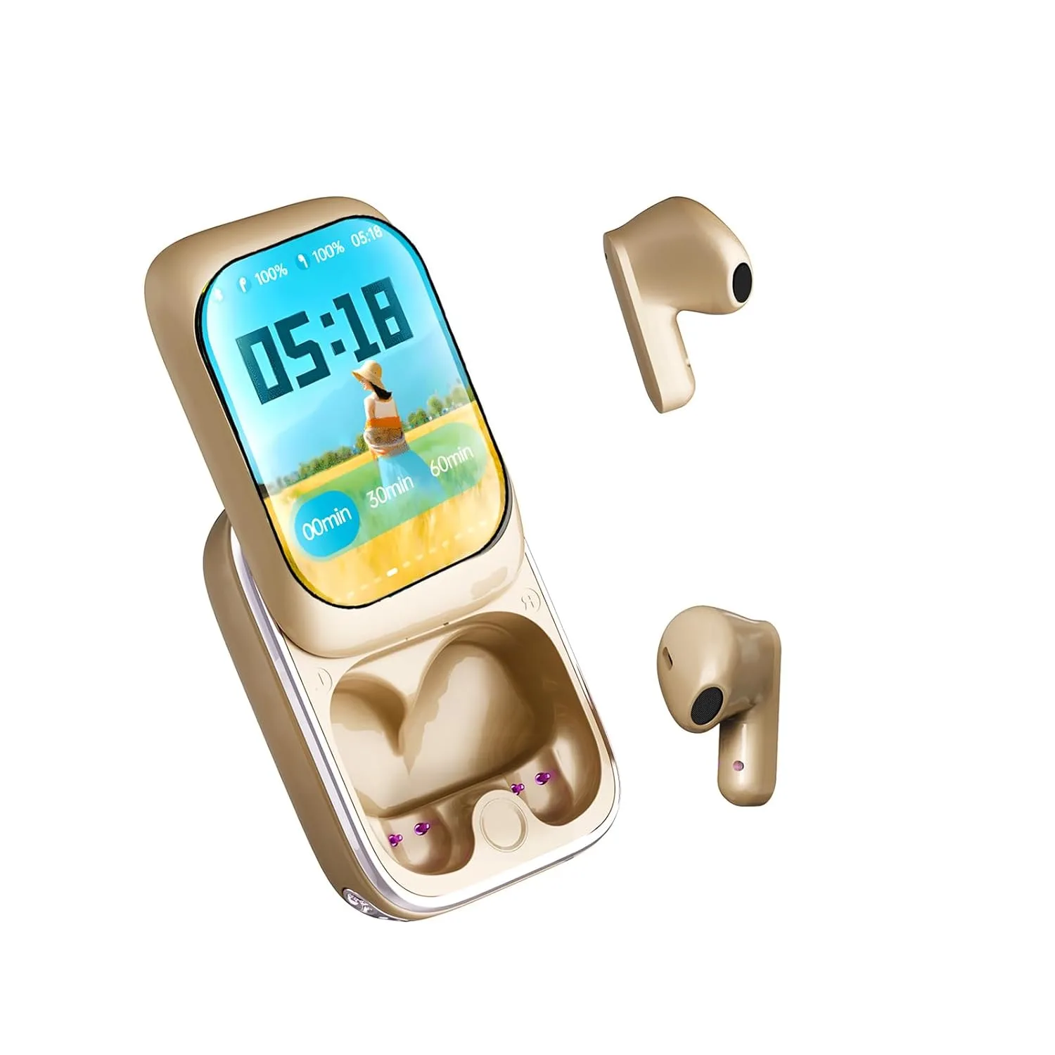 Touchscreen Wireless Bluetooth Earbuds with Smart Display & Long Battery Life