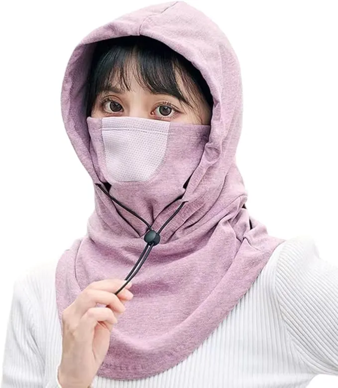 Unisex Winter Hooded Face Cover with Adjustable Drawstring & Breathable Mask