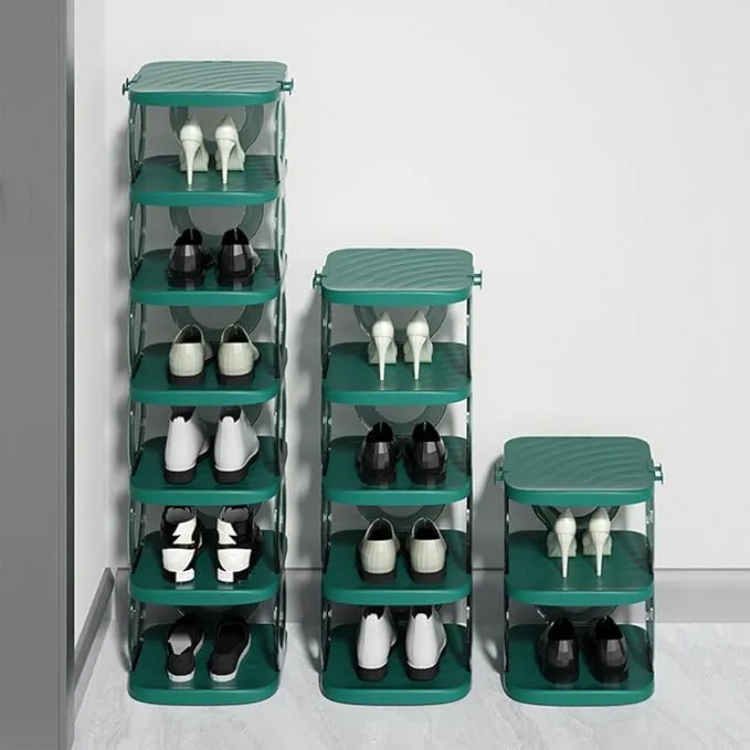 Transparent Plastic Shoe Rack, Free Standing Narrow Tall Shoe Shelf for Closet Entryway (Five Layers, B)