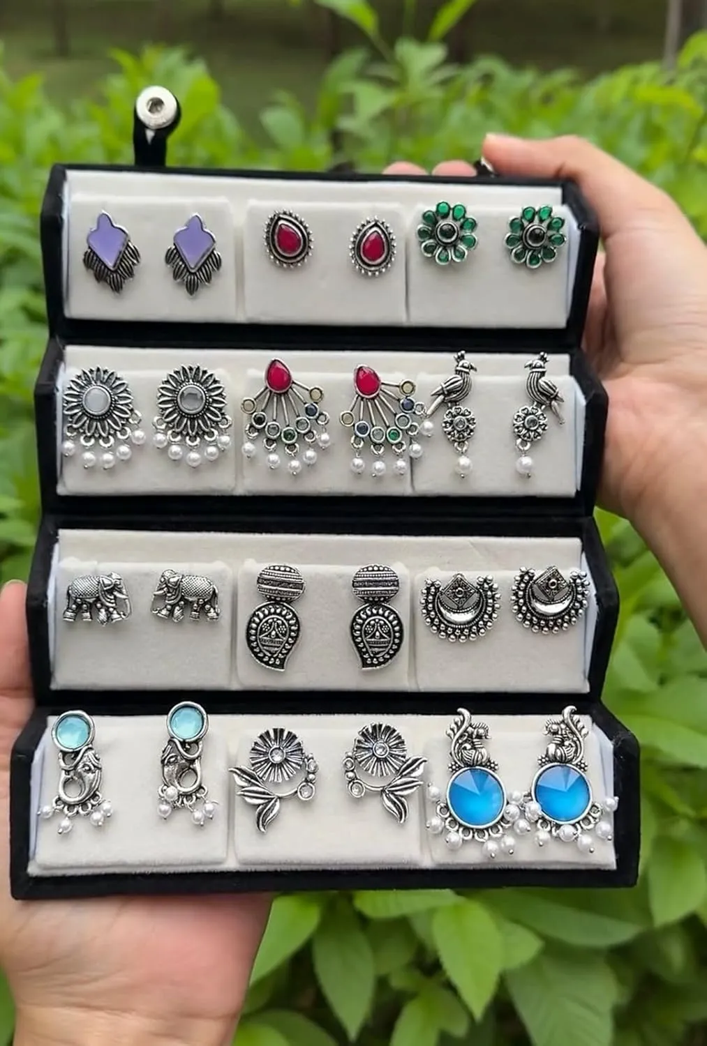 Velvet 12 Pair Earring Organizer Box | Jewelry Storage Folder for Earrings, Studs & Small Jewelry | Foldable Travel Jewelry Case