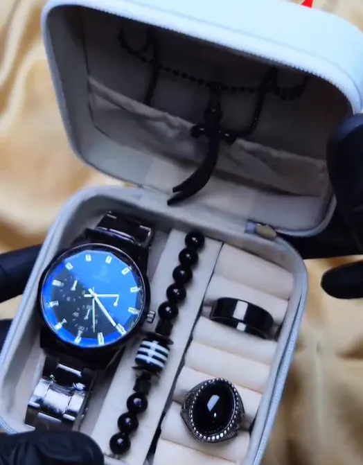 Men's Watch, Lighter, Rosary & Bracelets - 5-Piece Gift Set