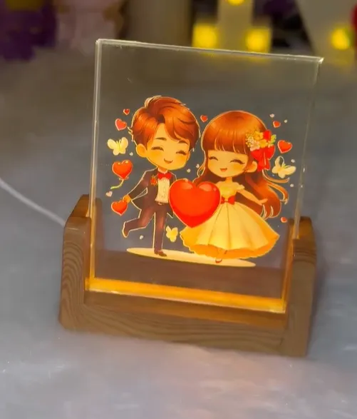 Fashionury Customized Acrylic LED Lamp with Name – Personalized Photo Frame Light for Birthday, Anniversary, Couple, Romantic Gifts for Women, Girls, Kids, Men, Friend – Unique Home Decor Table Lamp