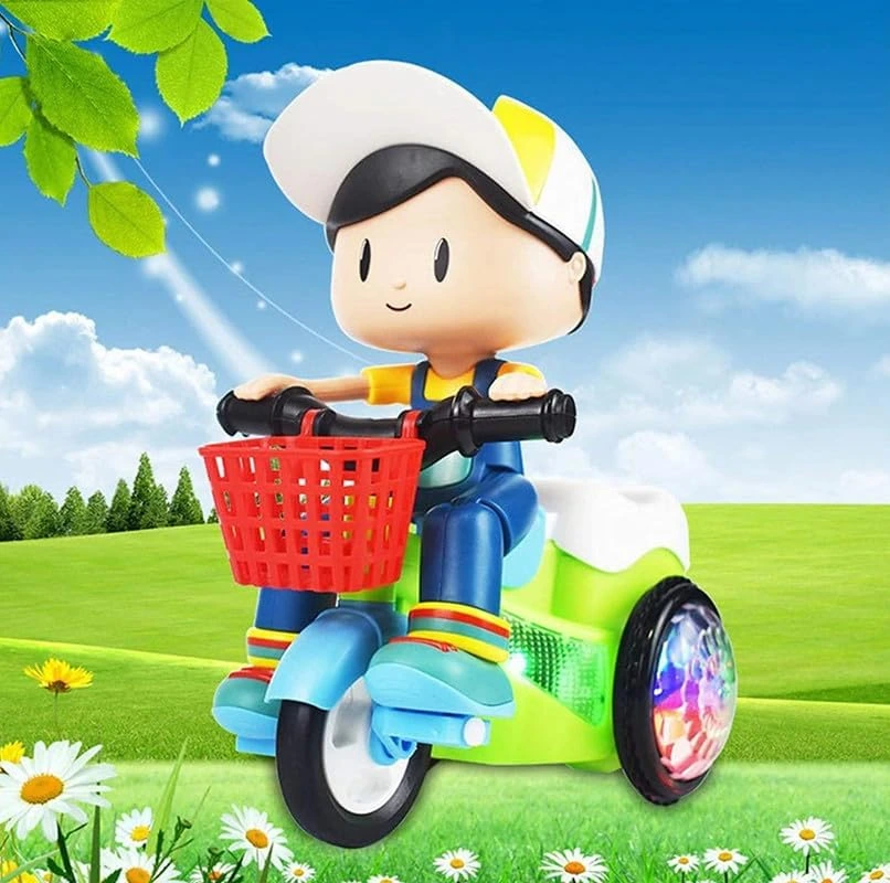 Toyz Stunt Tricycle Bump and Go Musical Toy with 4D Lights, Dancing Toy, Battery Operated Toy Plastic for Boys Girls - Multi Color