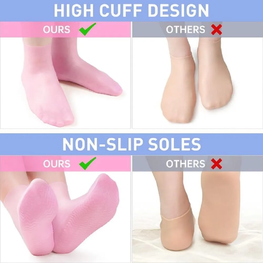 Silicone Moisturizing Socks for Women Dry Cracked Feet, Soft Gel Rubber Socks, Women Foot Care Spa Pedicure Silicone Socks for Cracked Heel and Softening Rough Skin