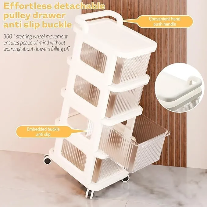 Drawer Storage Organizer Cart Plastic Storage Drawers Clear Containers with Lids Rolling Carts with Wheels for Kitchen, Office, Dorm, Living Room