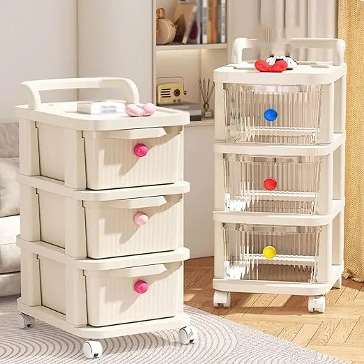 Drawer Storage Organizer Cart Plastic Storage Drawers Clear Containers with Lids Rolling Carts with Wheels for Kitchen, Office, Dorm, Living Room