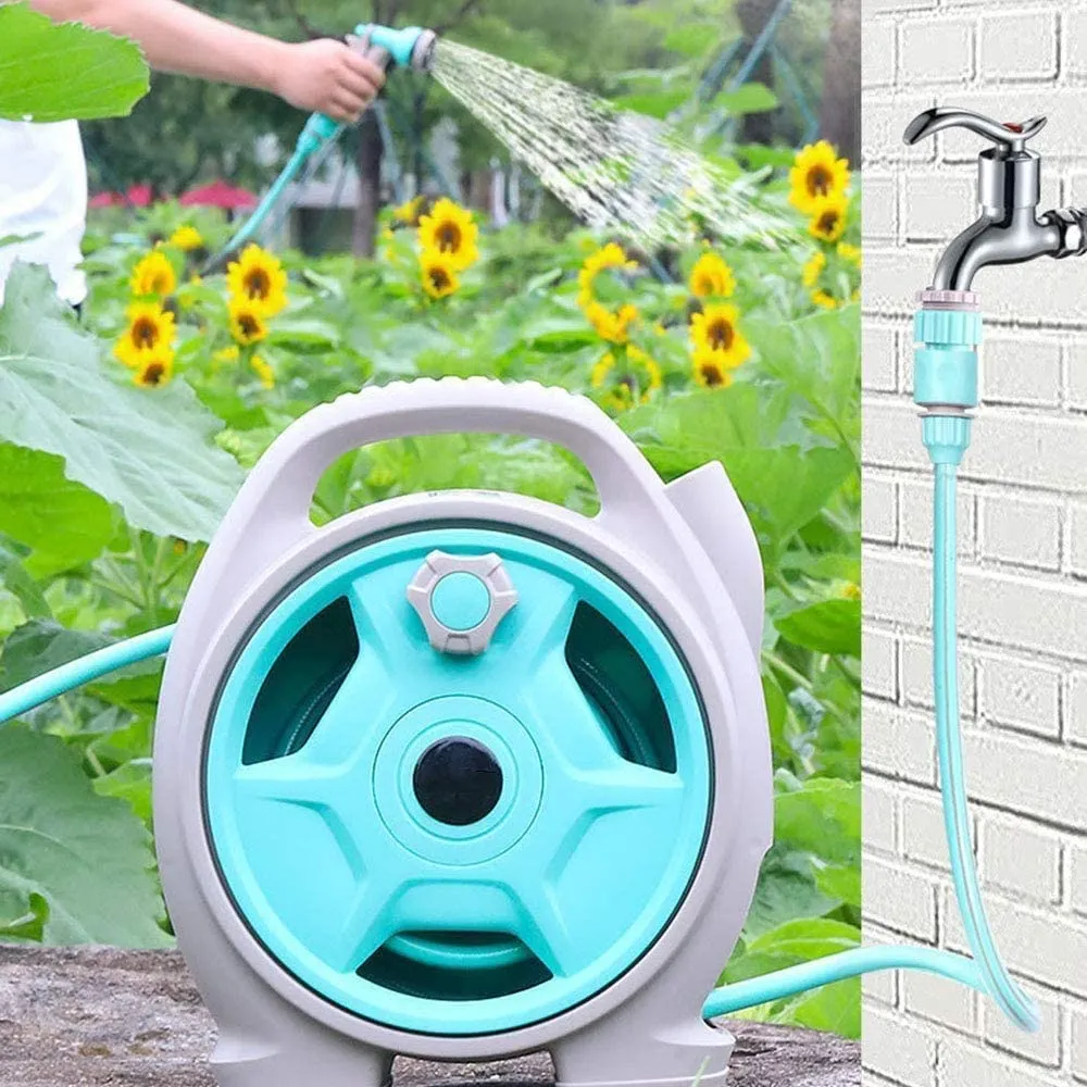 Auto-Retractable Garden Hose Reel with Rubber Water Hose & Spray Gun Cart