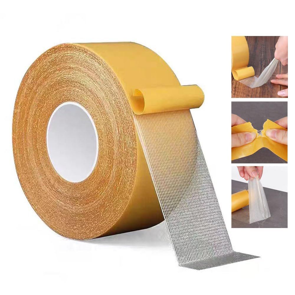 Double Sided Carpet Tape Heavy Duty,Transparent Cloth Mounting Tape,Residue Free,Rug Tape for Carpet