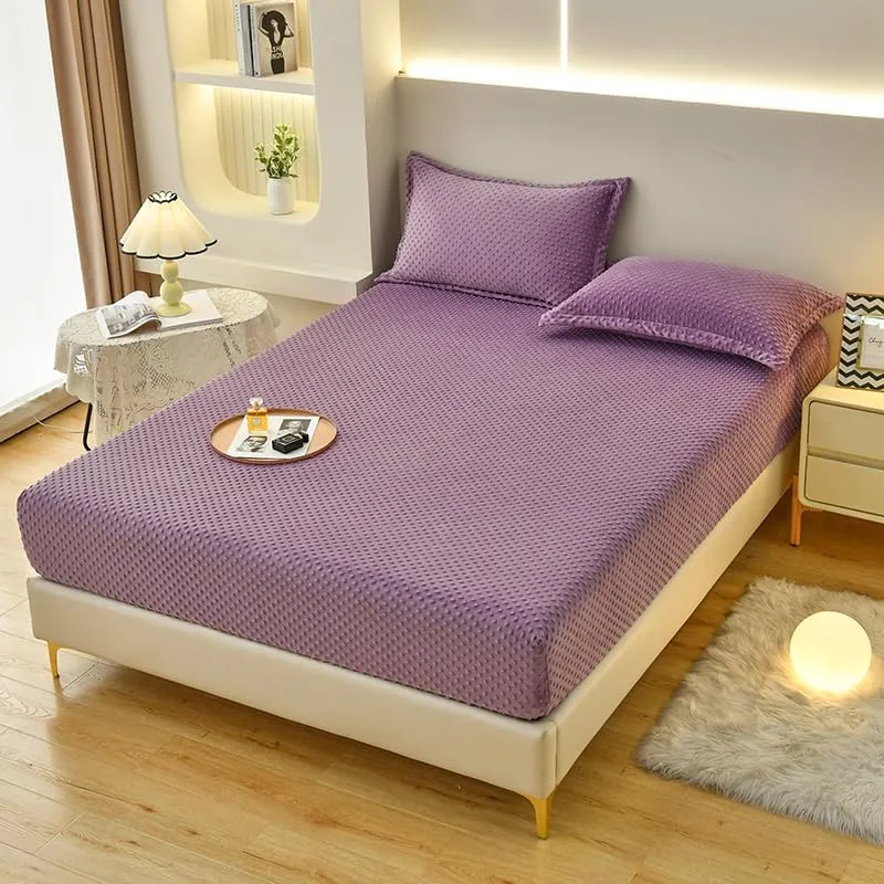 Minky Dot Velvet Fleece Bed Fitted Sheet Solid