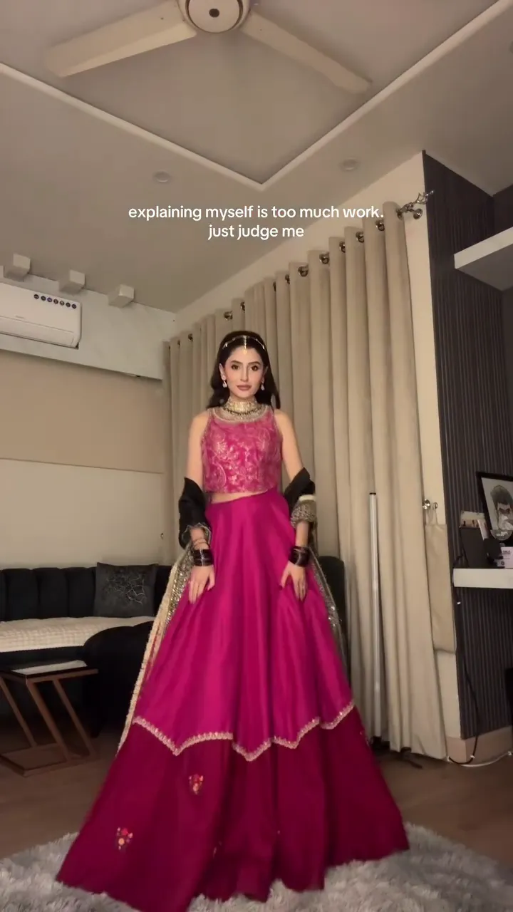 Hot Magenta Sleeveless Embroidered Blouse with Matching High‑Waist Layered Flared Lehenga Skirt and Dupatta Party & Wedding Set