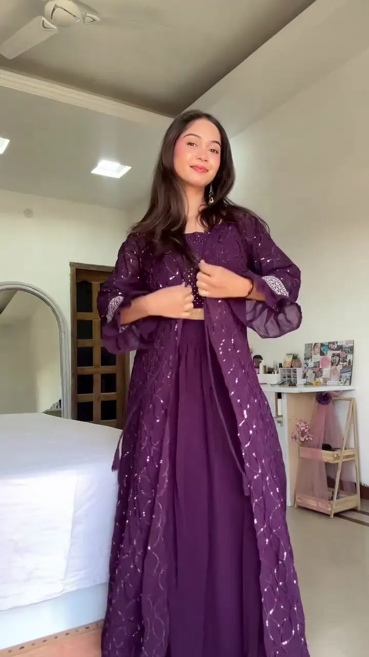 Black Flowing Lehenga with Multicolor Floral Border and Sheer Full‑Sleeve Crop Blouse Festive Indo‑Western Set